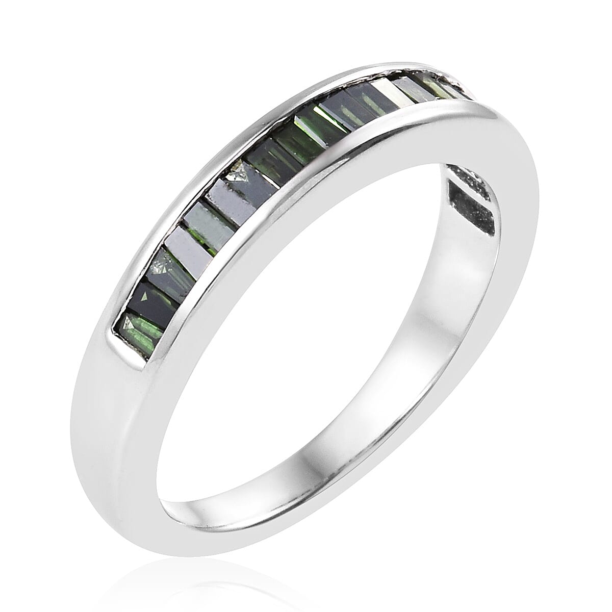 9K White Gold Green Diamond (Bgt) Half Eternity Band Ring 0.500 Ct.