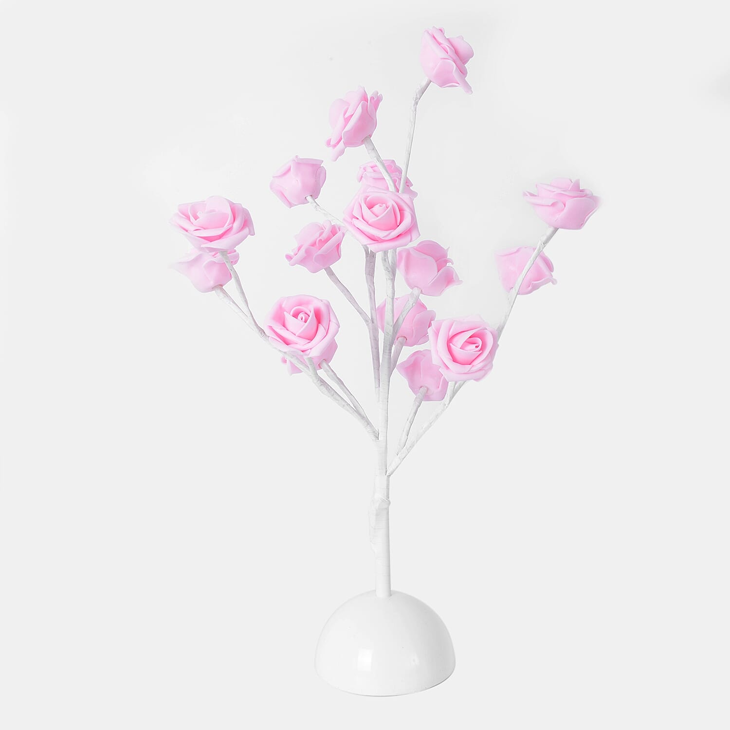 Home Decor - Pink Rose Flower White LED Table Lamp (Size 40 Cm)(3xAA Battery not Included) - Pink and White Colour