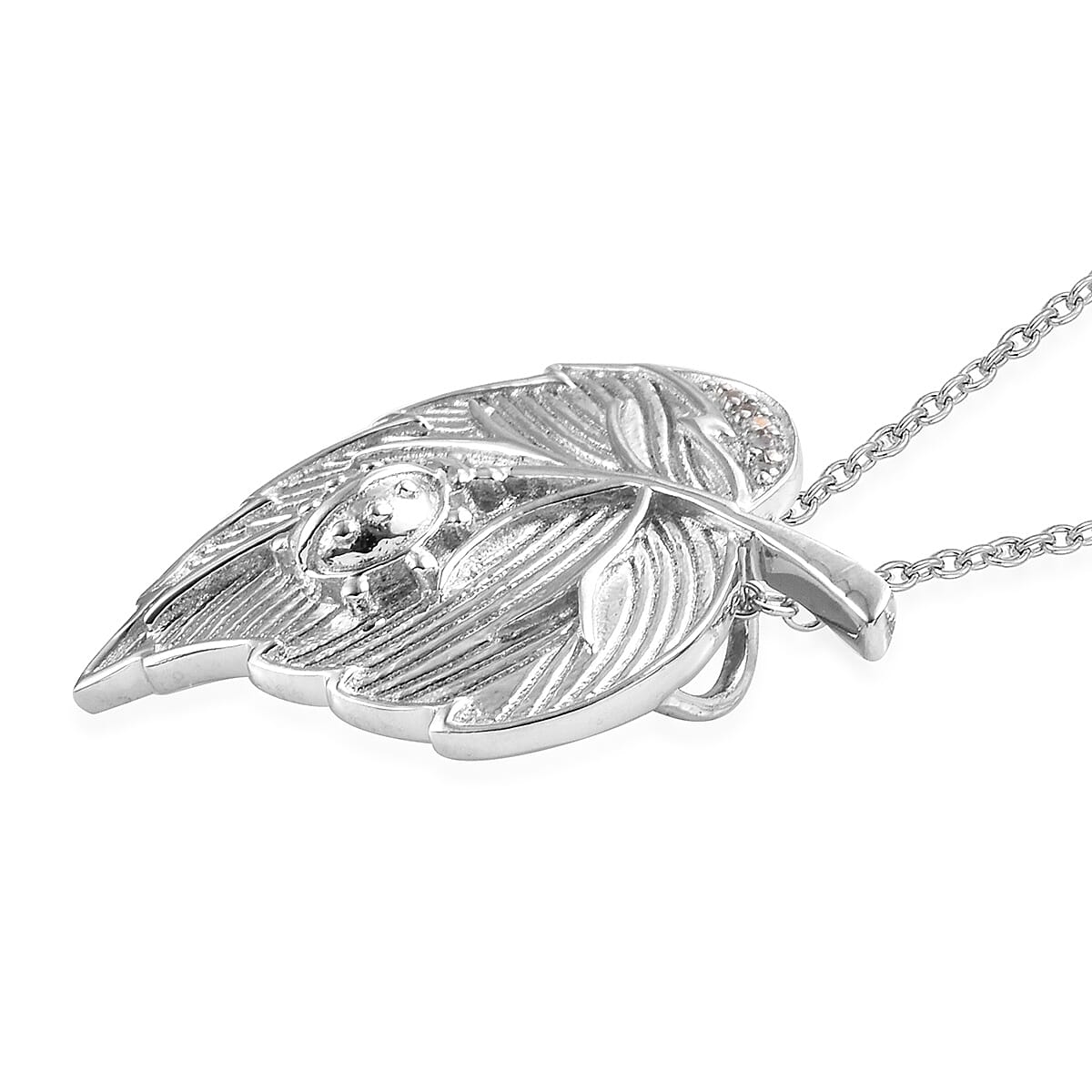 Natural Cambodian Zircon (Rnd) Ladybug on Leaf Pendant With Chain (Size 18) in Platinum Overlay Sterling Silver 0.05 Ct, Silver wt 7.38 Gms