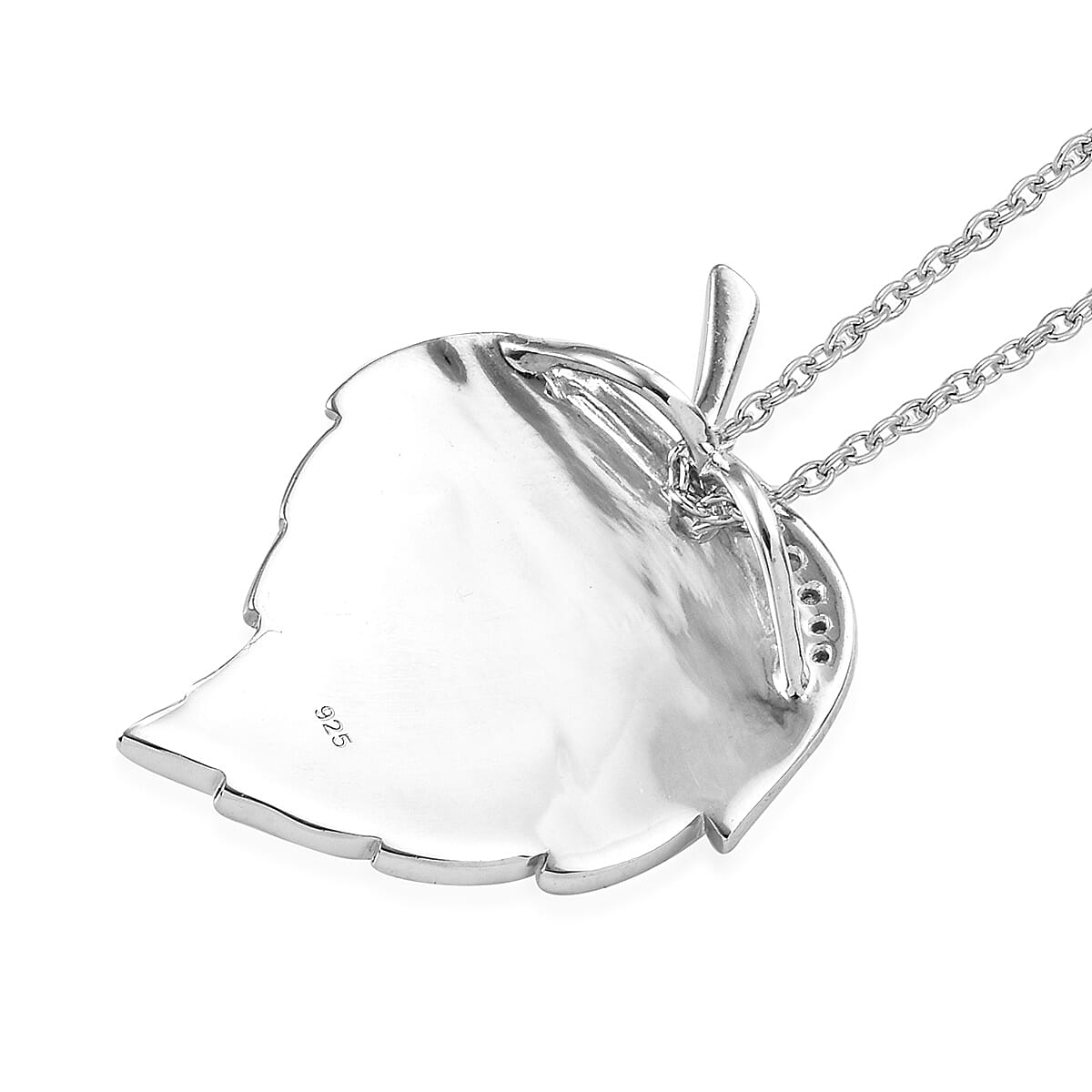 Natural Cambodian Zircon (Rnd) Ladybug on Leaf Pendant With Chain (Size 18) in Platinum Overlay Sterling Silver 0.05 Ct, Silver wt 7.38 Gms