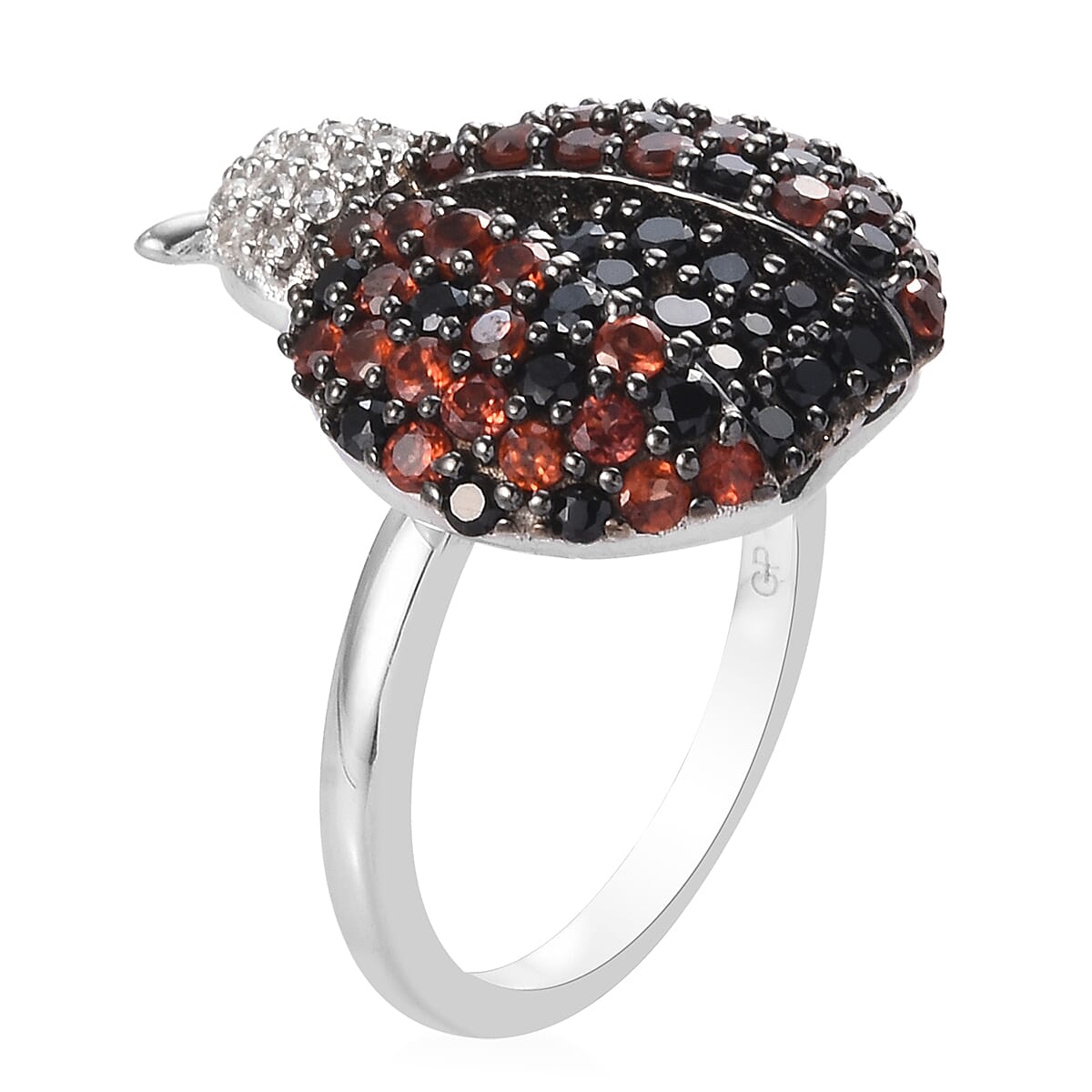 GP Boi Ploi Black Spinel (Rnd), Mozambique Garnet, Blue Sapphire and Natural Cambodian Zircon Ladybug Ring in Platinum Overlay Sterling Silver 2.000 Ct.