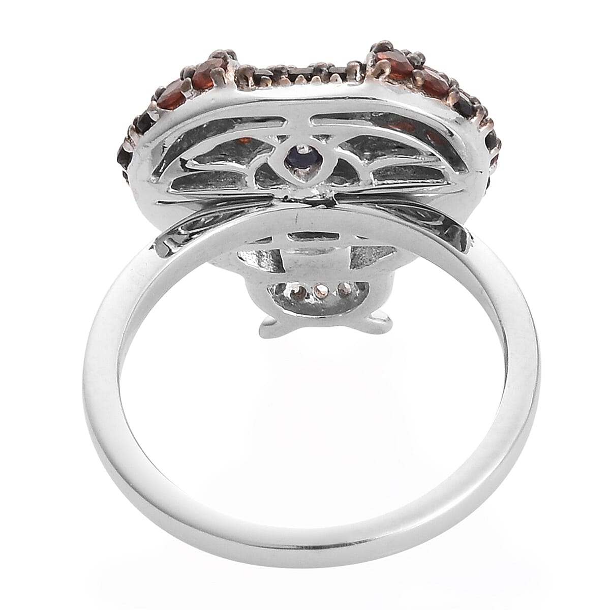 GP Boi Ploi Black Spinel (Rnd), Mozambique Garnet, Blue Sapphire and Natural Cambodian Zircon Ladybug Ring in Platinum Overlay Sterling Silver 2.000 Ct.