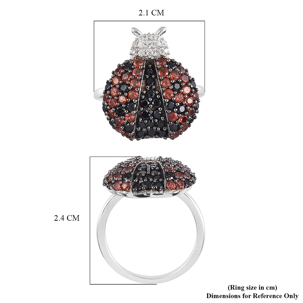 GP Boi Ploi Black Spinel (Rnd), Mozambique Garnet, Blue Sapphire and Natural Cambodian Zircon Ladybug Ring in Platinum Overlay Sterling Silver 2.000 Ct.