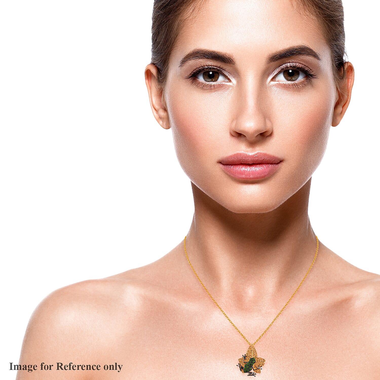 GP Chrome Diopside (Rnd), Citrine and Blue Sapphire Frog on Maple Leaf Pendant with Chain (Size 18) in Platinum and Yellow Gold Overlay Sterling Silver 2.270 Ct, Silver wt 8.40 Gms.