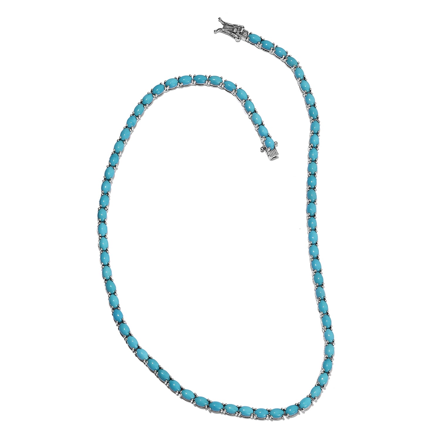 Arizona Sleeping Beauty Turquoise (Ovl 6x4 mm) Necklace (Size 18) in Platinum Overlay Sterling Silver 31.000 Ct, Silver wt 19.33 Gms.