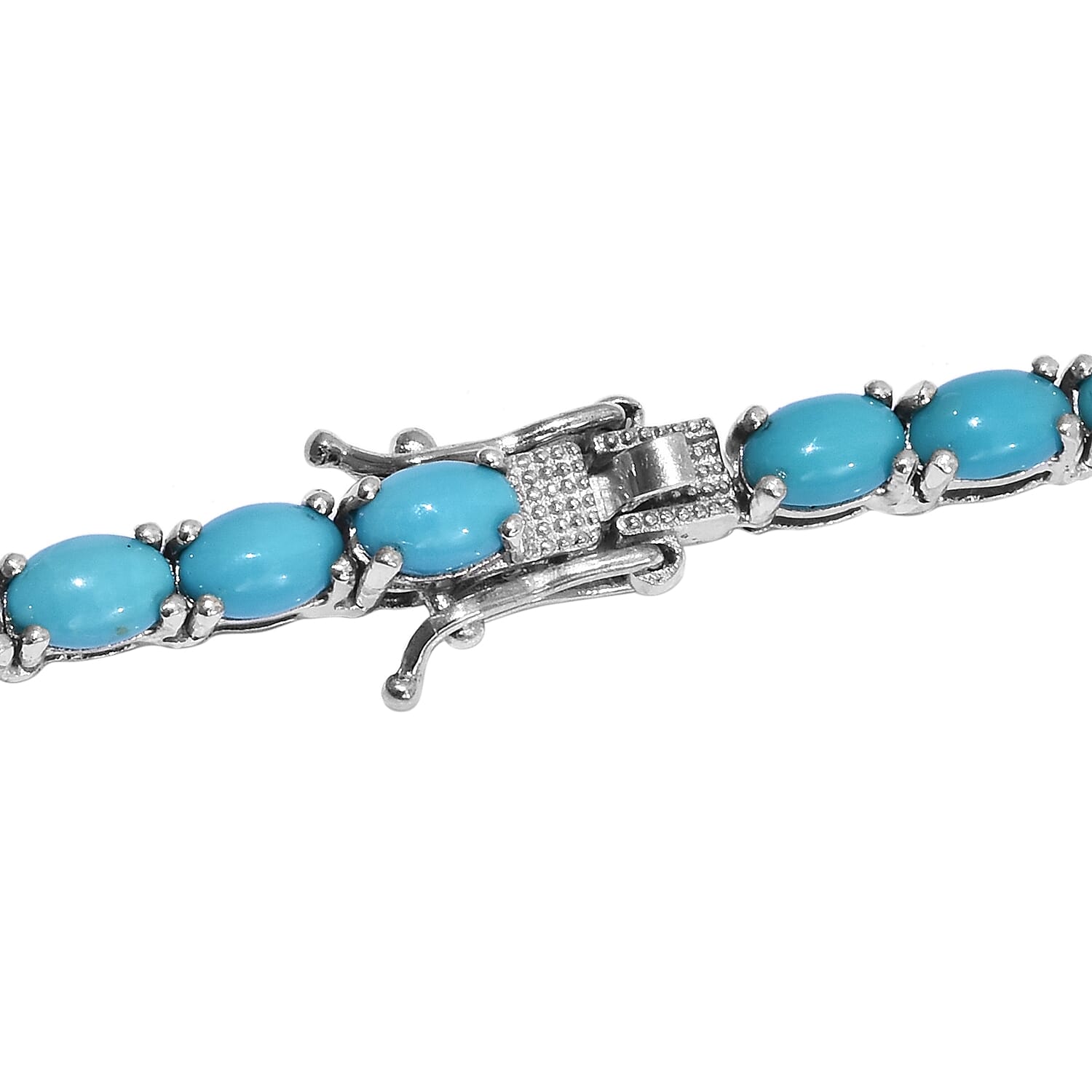 Arizona Sleeping Beauty Turquoise (Ovl 6x4 mm) Necklace (Size 18) in Platinum Overlay Sterling Silver 31.000 Ct, Silver wt 19.33 Gms.