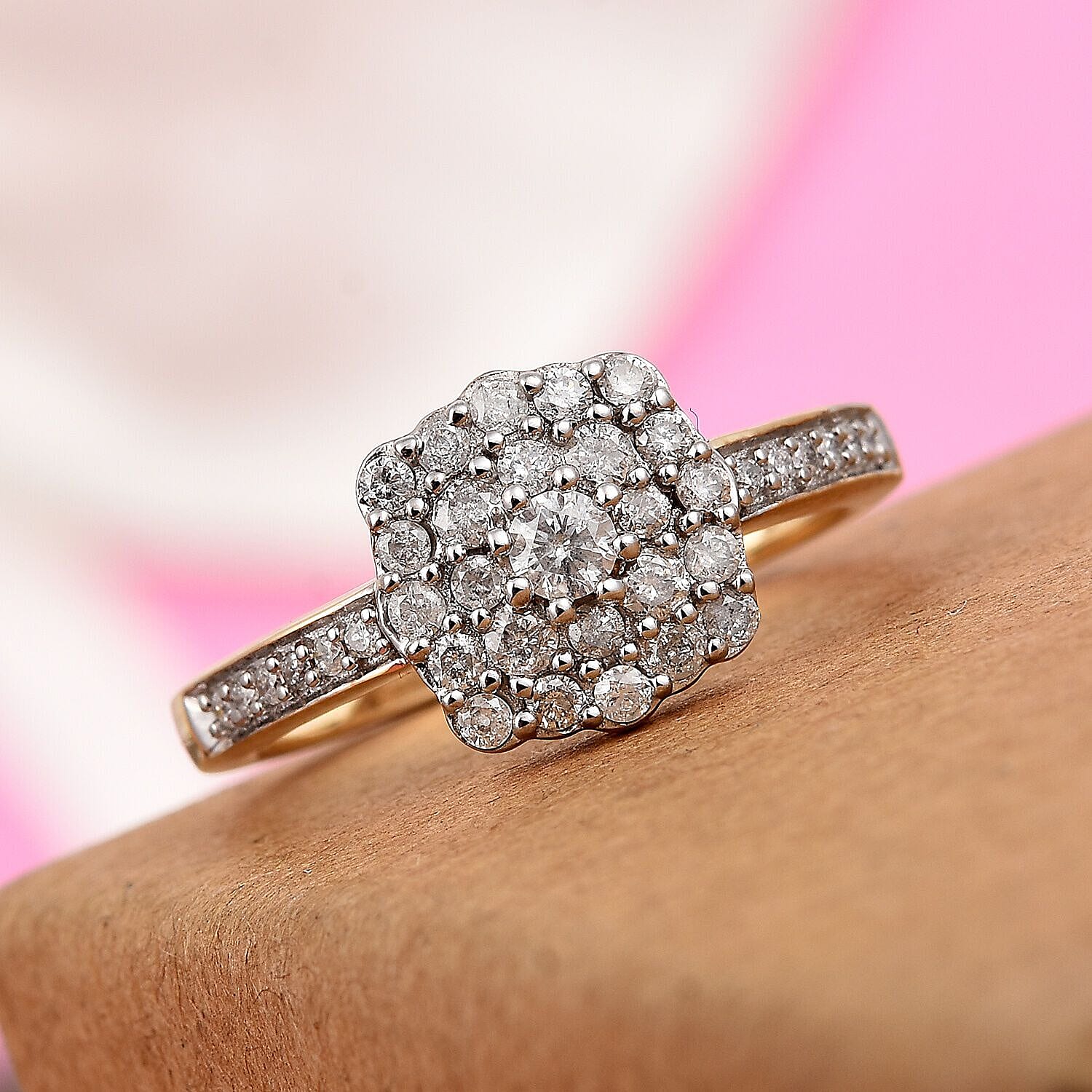 9K Yellow Gold SGL Certified Diamond (I2-I3/G-H) Ring 0.50 Ct.