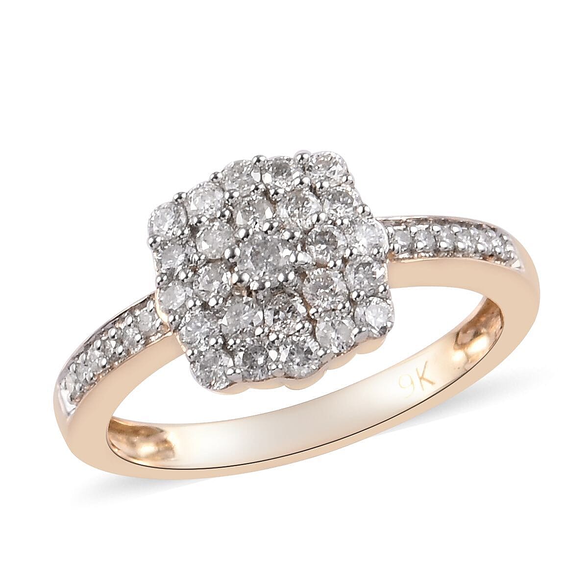 9K Yellow Gold SGL Certified Diamond (I2-I3/G-H) Ring 0.50 Ct.