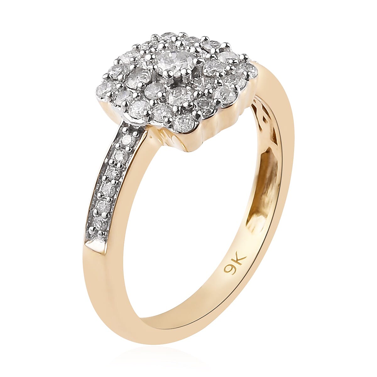 9K Yellow Gold SGL Certified Diamond (I2-I3/G-H) Ring 0.50 Ct.