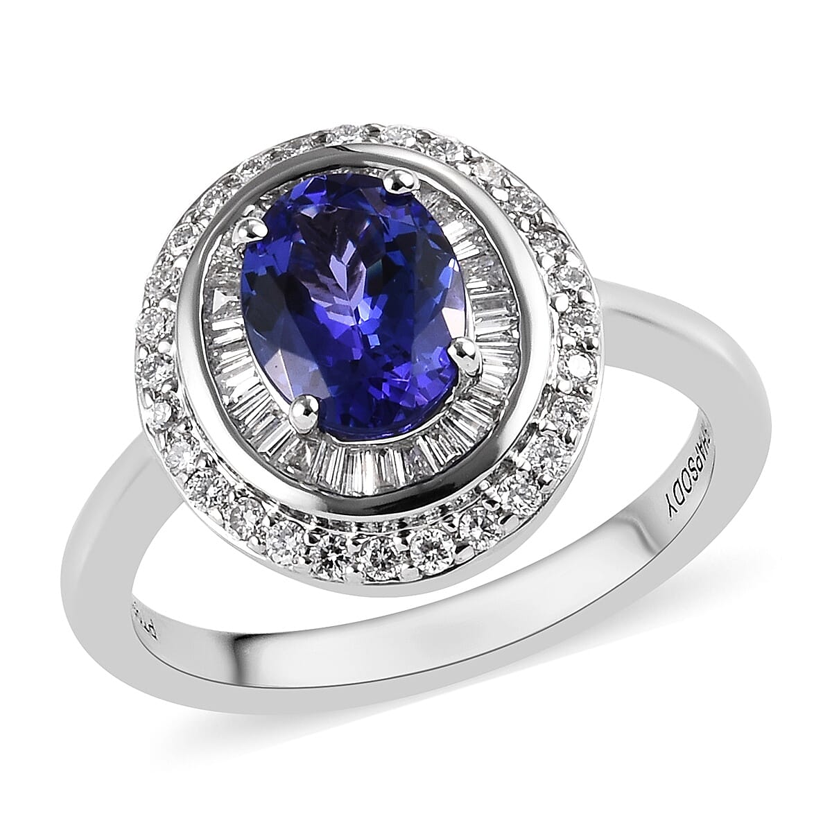 RHAPSODY 950 Platinum AAAA Tanzanite (Ovl 8x6mm), Diamond (VS-E-F) Ballerina Ring 1.75 Ct, Platinum wt 6.00 Gms.