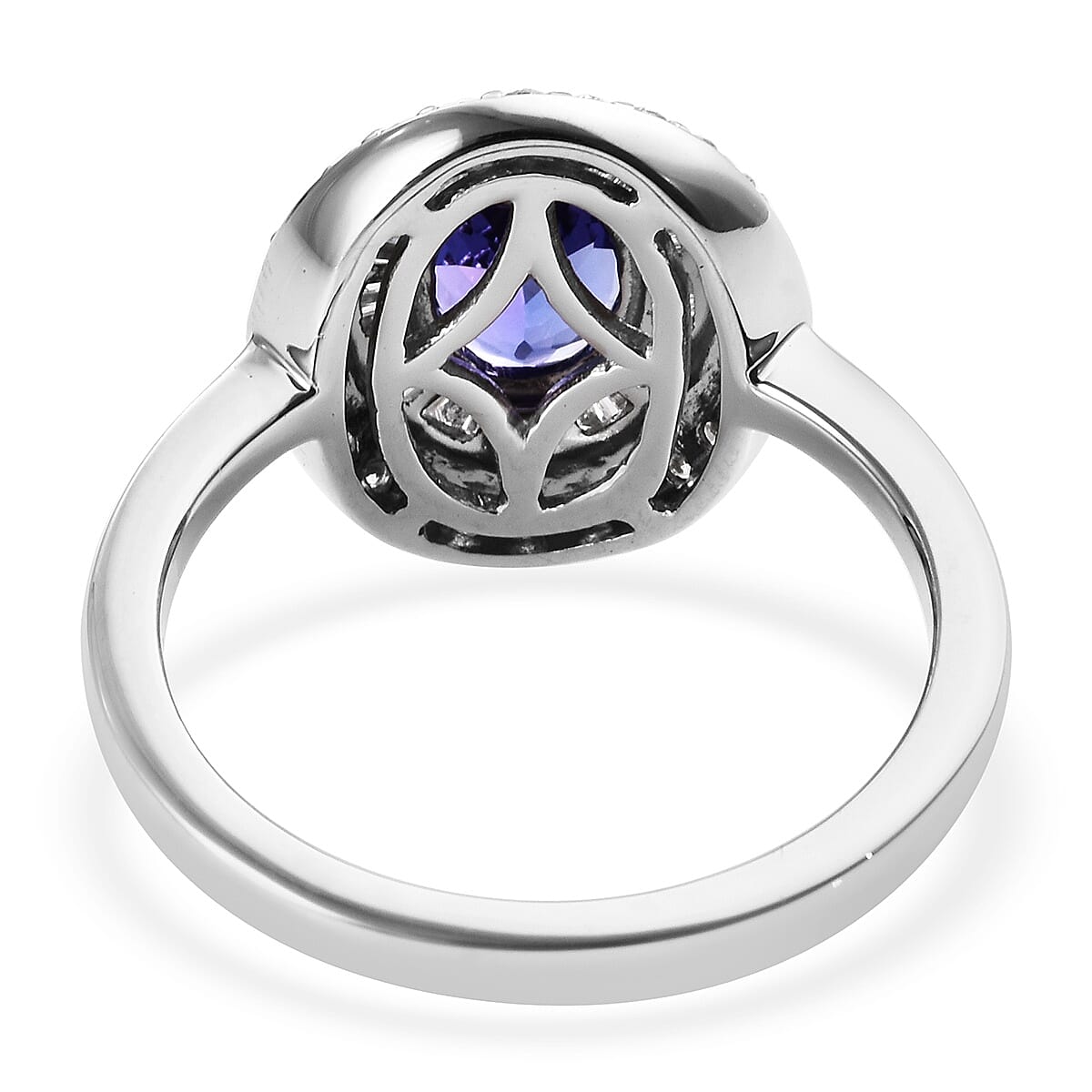 RHAPSODY 950 Platinum AAAA Tanzanite (Ovl 8x6mm), Diamond (VS-E-F) Ballerina Ring 1.75 Ct, Platinum wt 6.00 Gms.