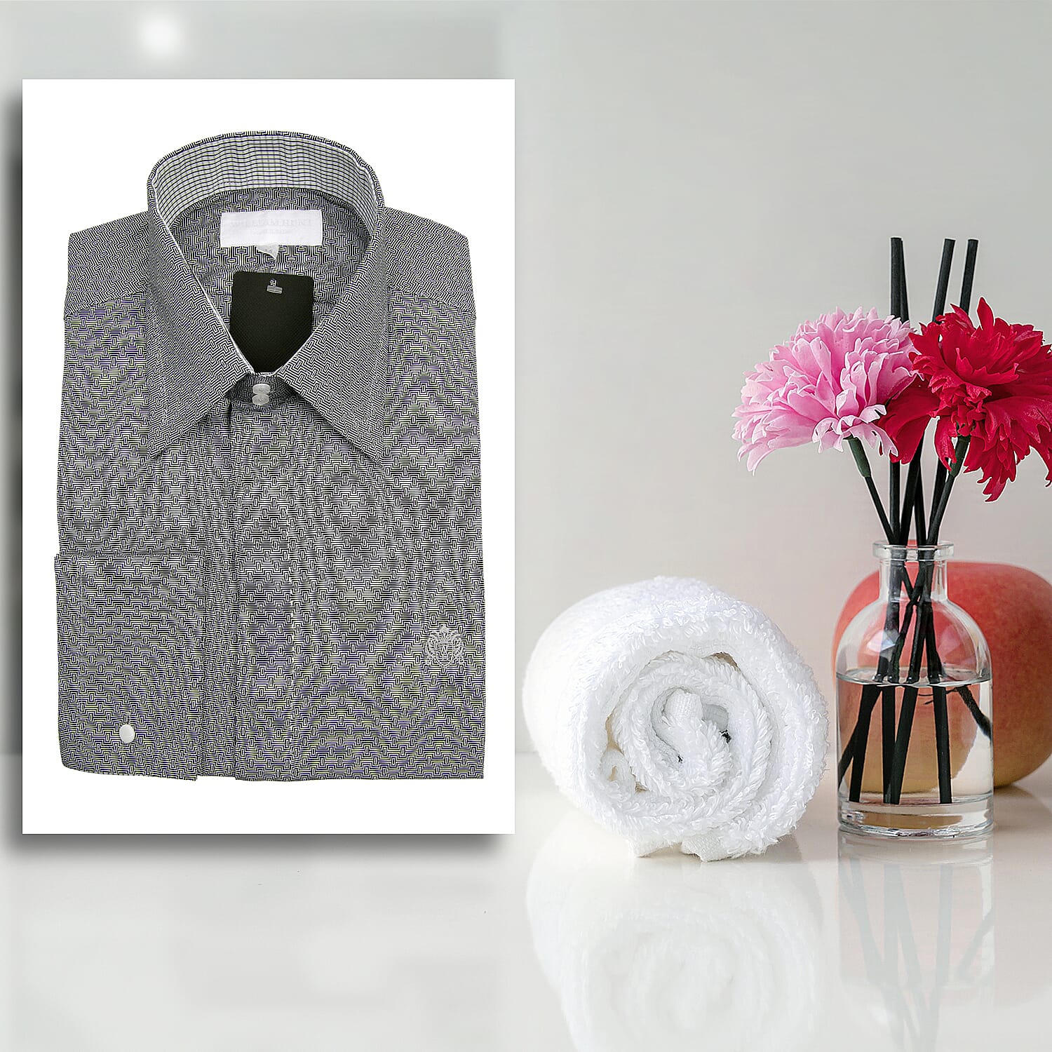 William Hunt - Saville Row Forward Point Collar Black and White Shirt (Size 15)