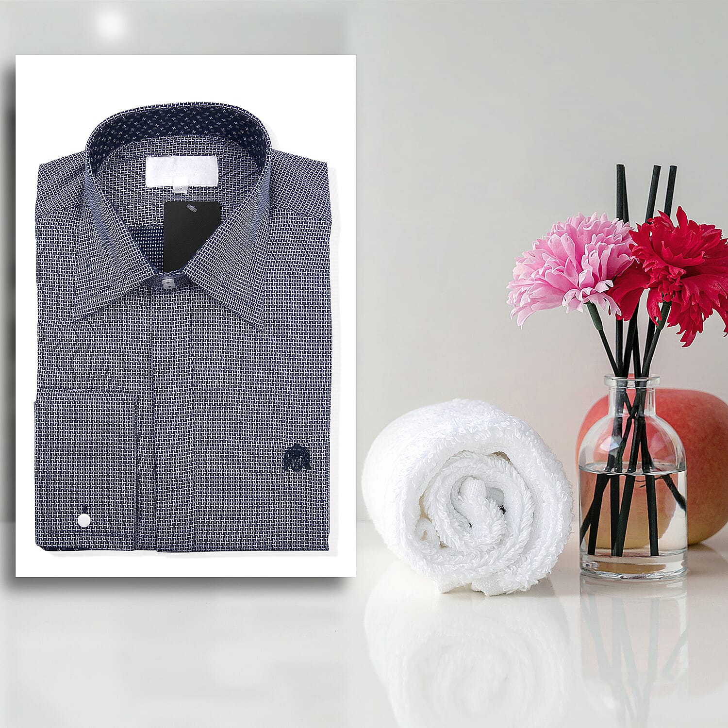 William Hunt Saville Row Forward Point Collar White and Dark Blue Shirt Size 17.5