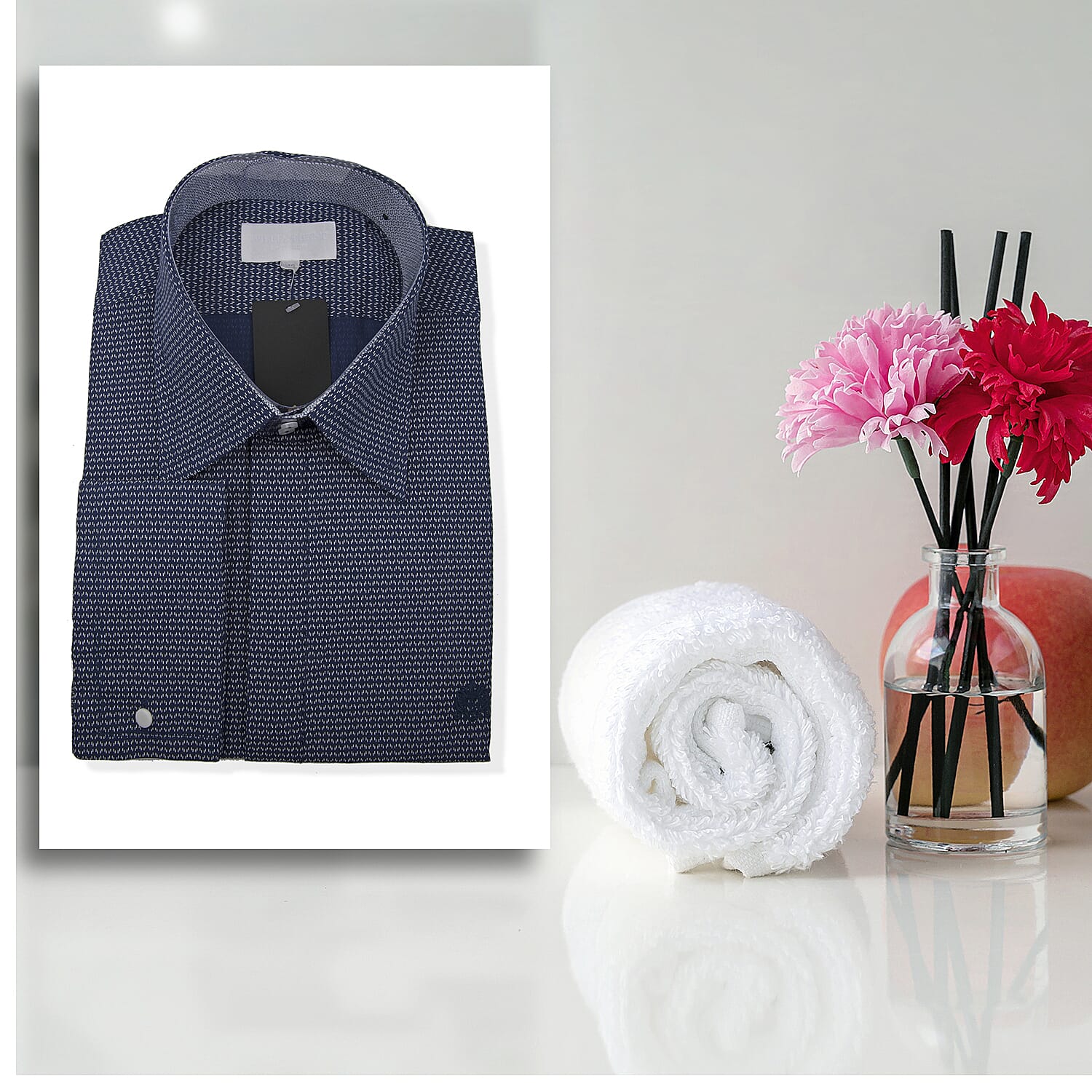 William Hunt Saville Row Forward Point Collar Dark Blue with White Shirt Size 17