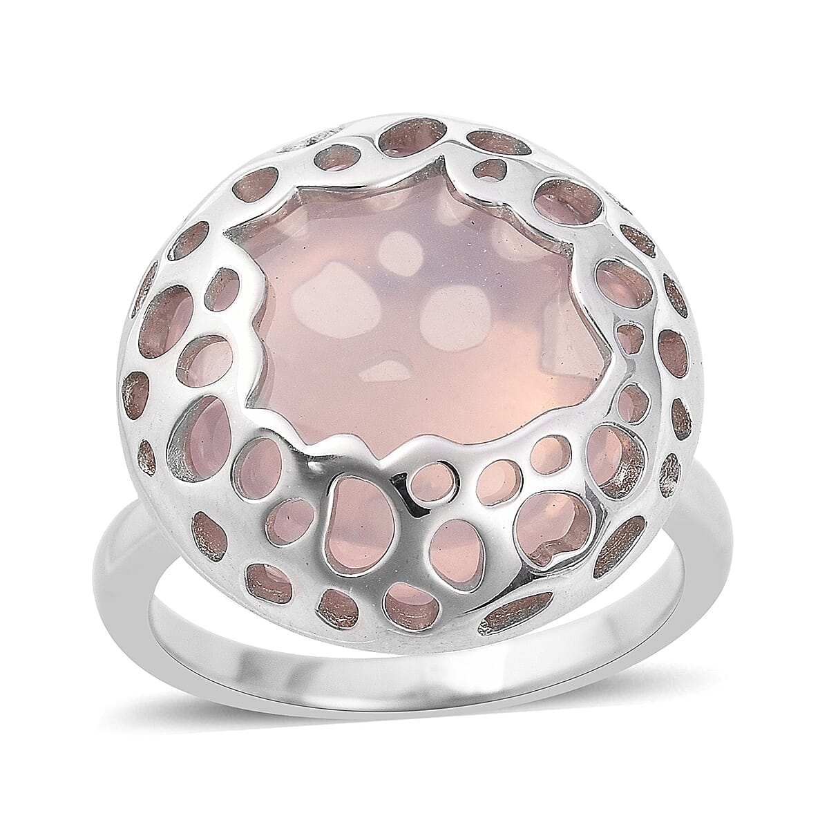 RACHEL GALLEY Rose Quartz Lattice Ring in Rhodium Overlay Sterling Silver 15.96 Ct.