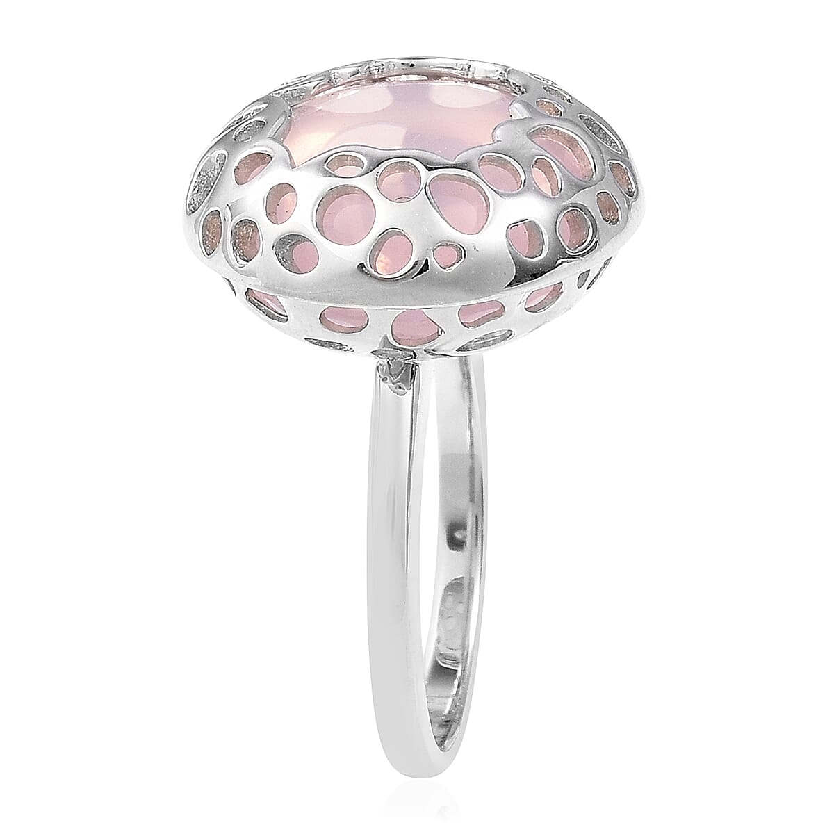 RACHEL GALLEY Rose Quartz Lattice Ring in Rhodium Overlay Sterling Silver 15.96 Ct.