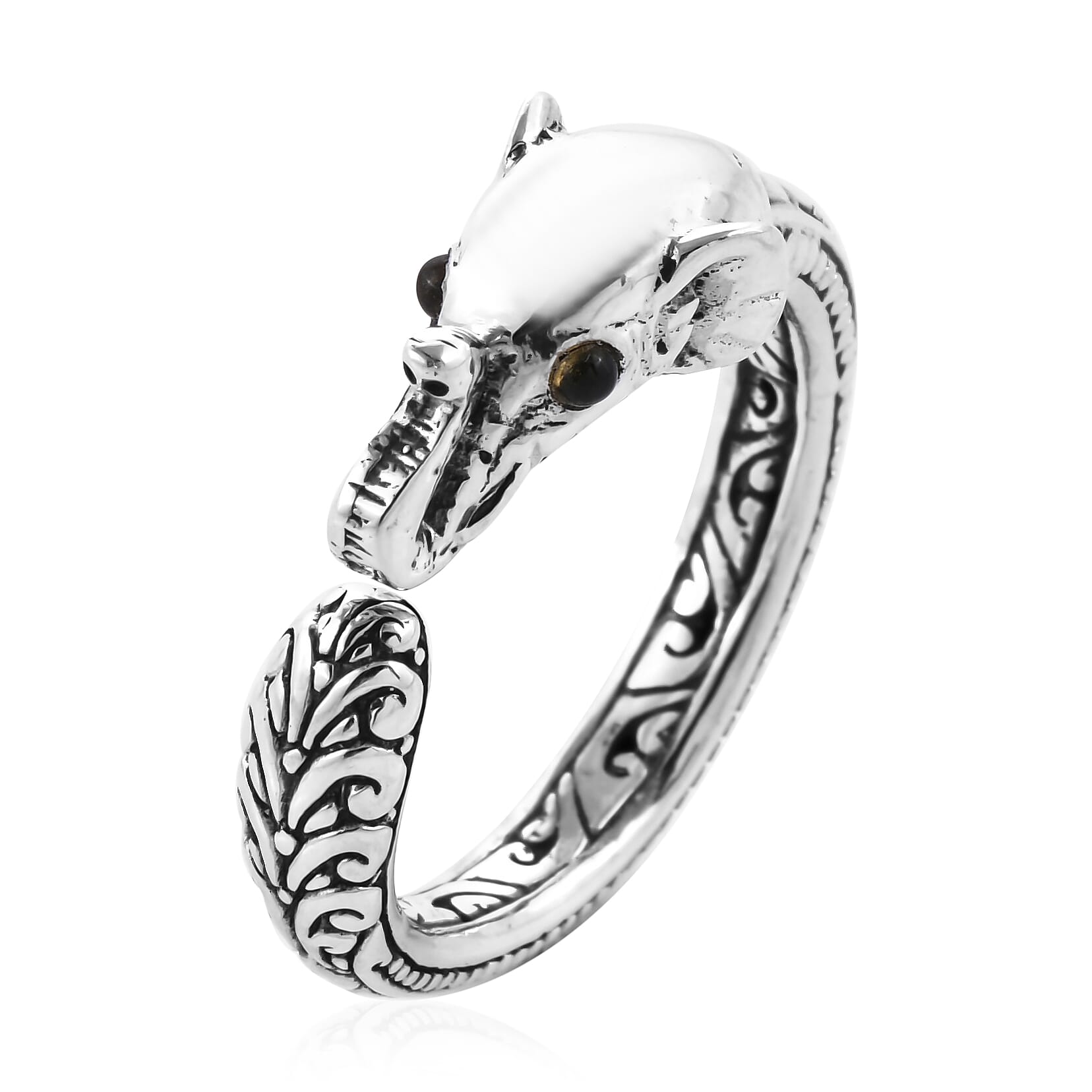 Royal Bali Collection Citrine (Rnd) Elephant Ring in Sterling Silver 0.080 Ct, Silver wt 7.40 Gms