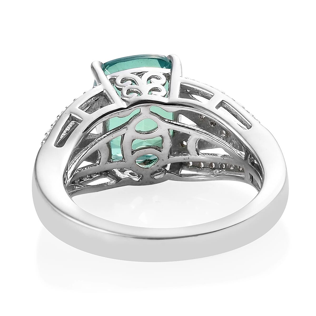 Peacock Quartz (Cush 10x8 mm), Natural Cambodian Zircon Ring in Platinum Overlay Sterling Silver 3.50 Ct.