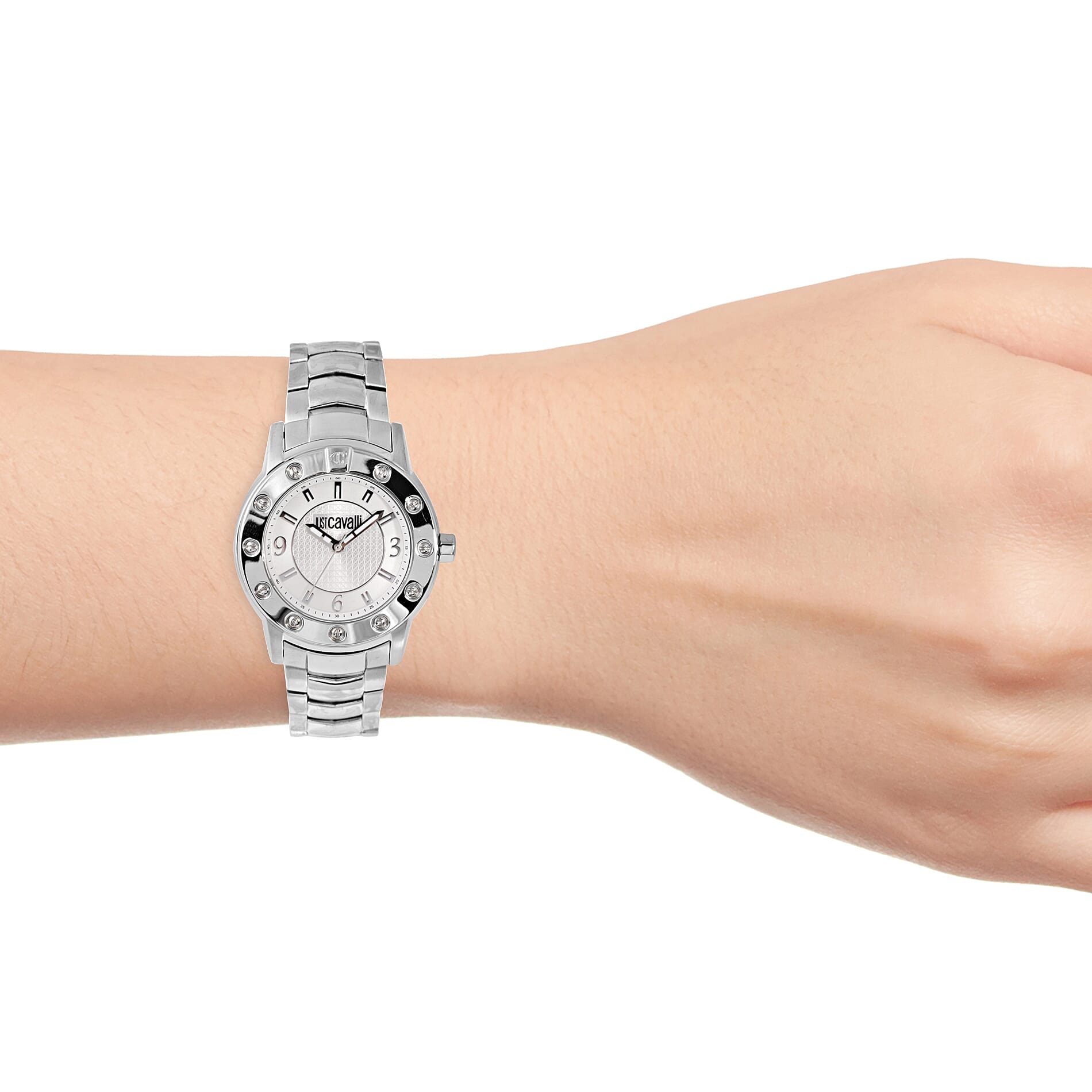 JUST CAVALLI: Swiss Movement Gentlemens Watch with Stainless Steel Strap And Engraved Dial