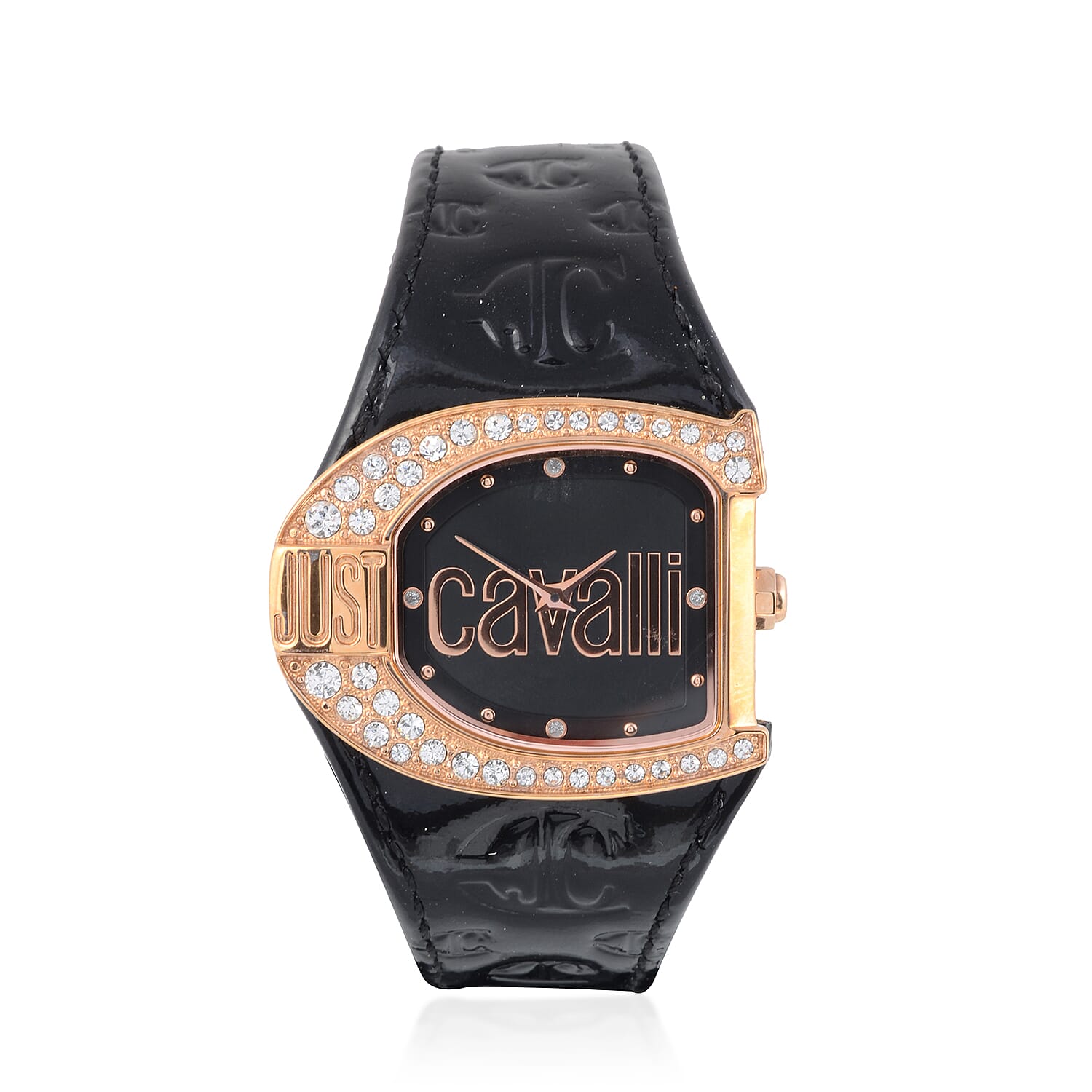 JUST CAVALLI: Swiss Movement Watch with Black Leather Strap