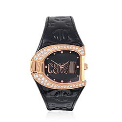 JUST CAVALLI: Swiss Movement Watch with Black Leather Strap