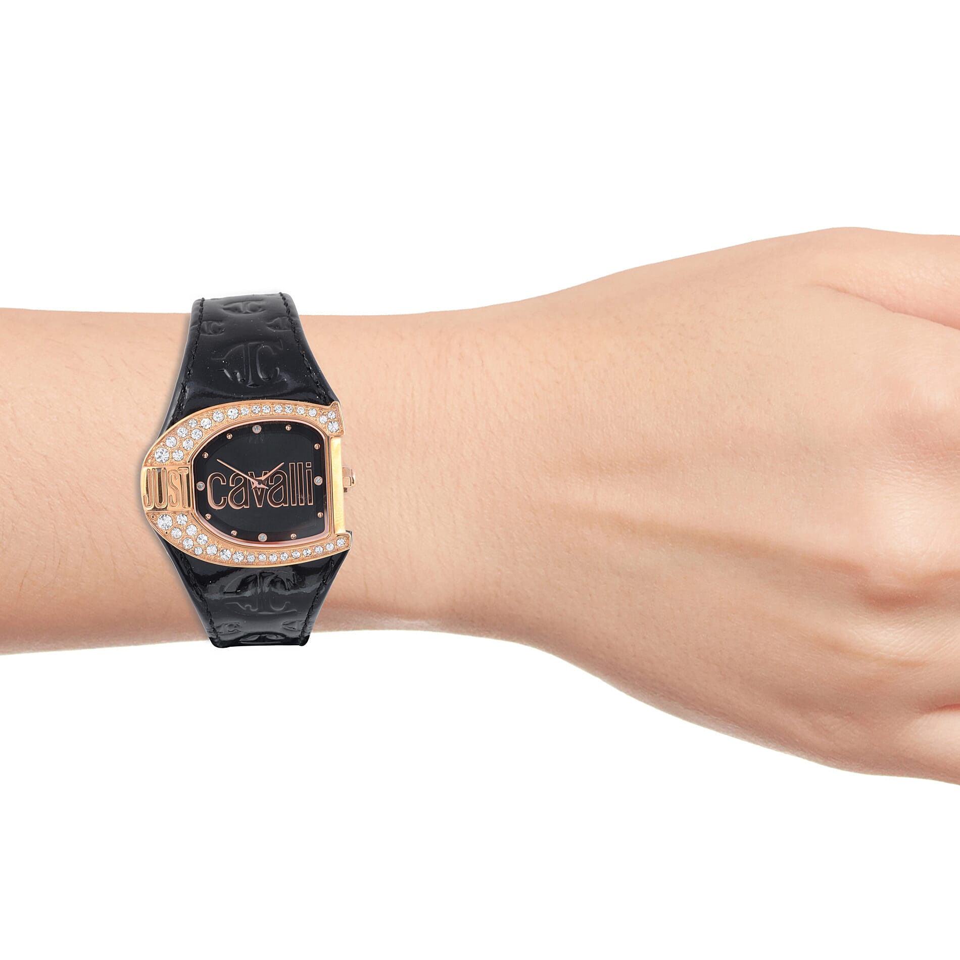 JUST CAVALLI: Swiss Movement Watch with Black Leather Strap