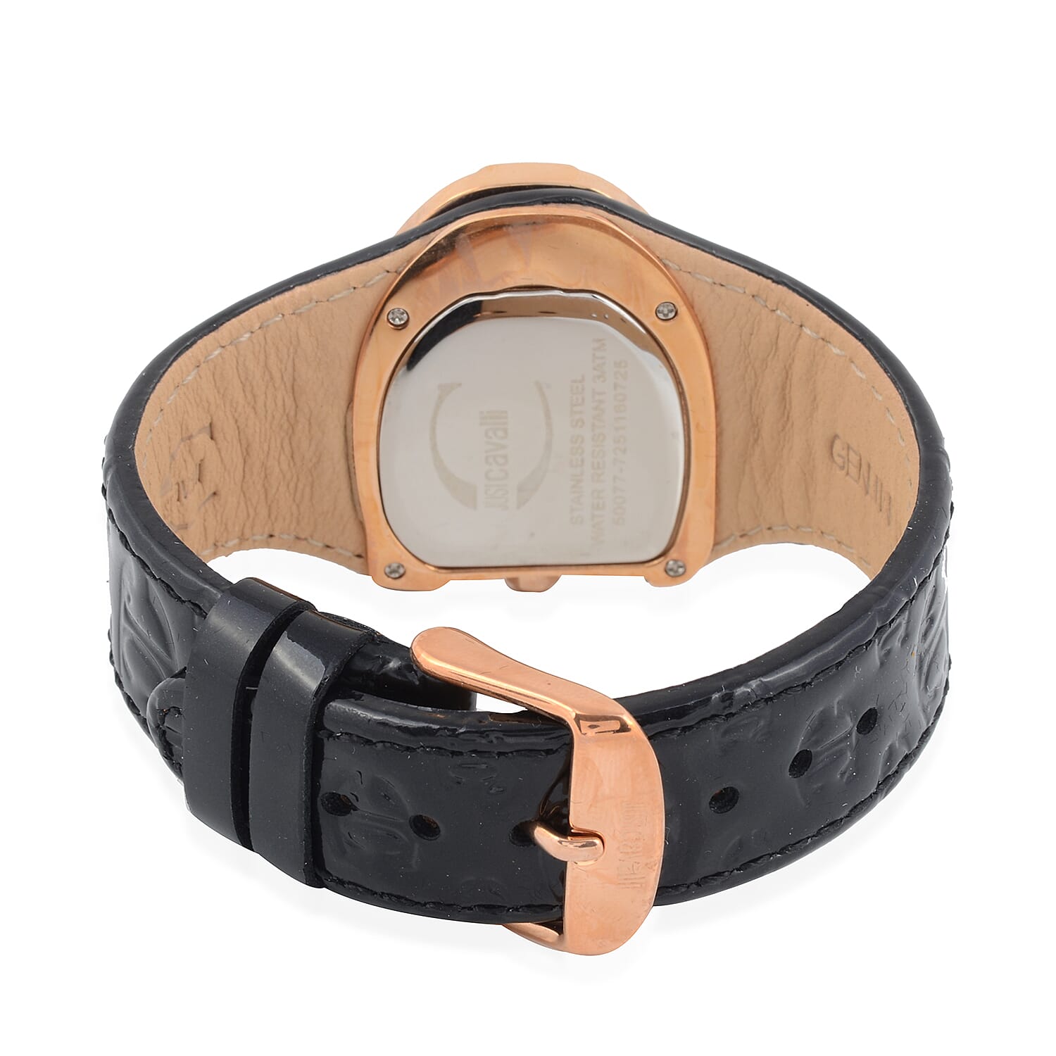 JUST CAVALLI: Swiss Movement Watch with Black Leather Strap