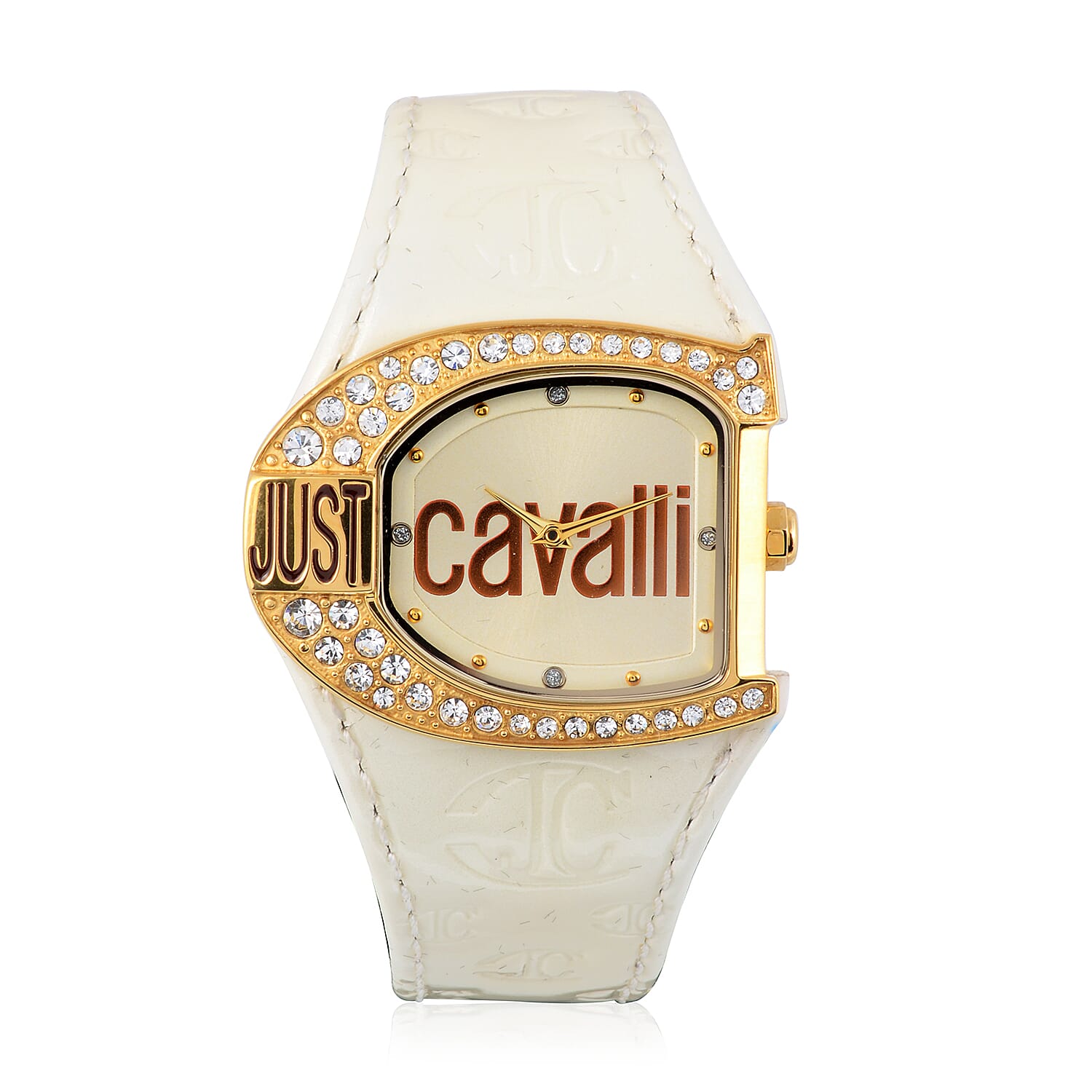 Leap Year Deal JUST CAVALLI Swiss Movement Dial Watch with White Leather Strap 3389553 TJC