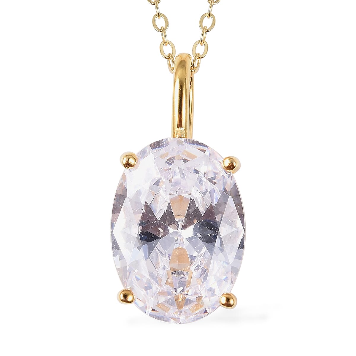 ELANZA Simulated Diamond (Ovl 14x10 mm) Pendant With Chain (Size 18) in 14K Gold Overlay Sterling Silver
