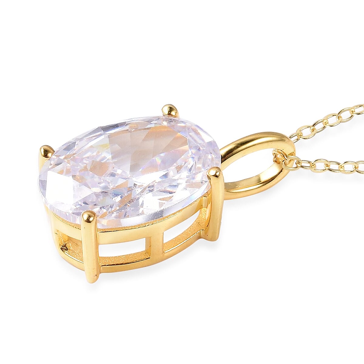 ELANZA Simulated Diamond (Ovl 14x10 mm) Pendant With Chain (Size 18) in 14K Gold Overlay Sterling Silver