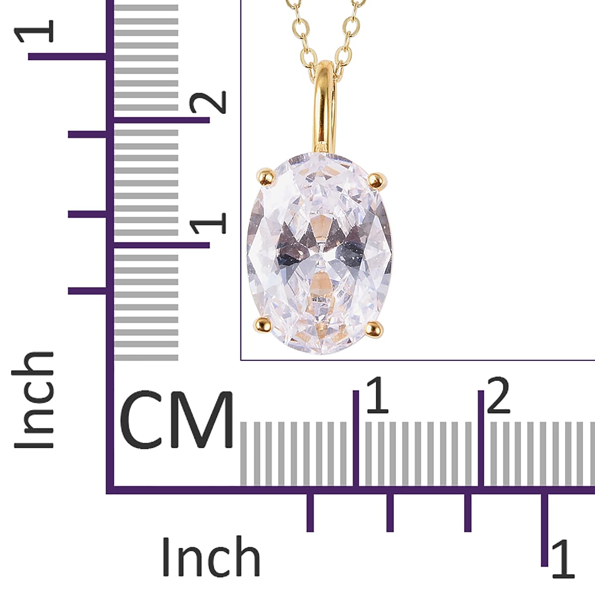 ELANZA Simulated Diamond (Ovl 14x10 mm) Pendant With Chain (Size 18) in 14K Gold Overlay Sterling Silver