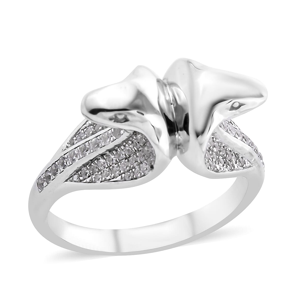 Bali Legacy Collection Natural White Cambodian Zircon (Rnd) Snake Ring in Sterling Silver 0.160 Ct, Silver wt 9.33 Gms