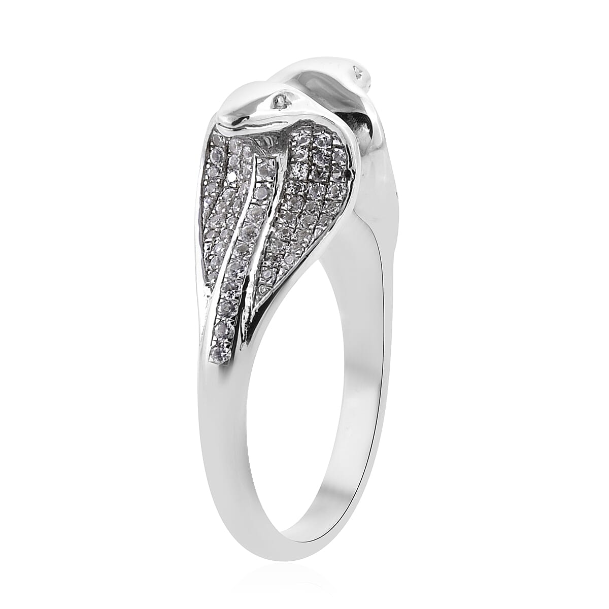 Bali Legacy Collection Natural White Cambodian Zircon (Rnd) Snake Ring in Sterling Silver 0.160 Ct, Silver wt 9.33 Gms