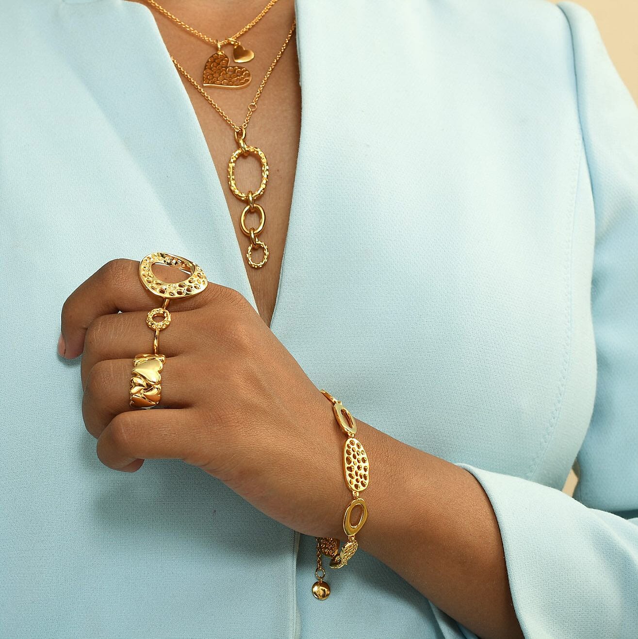 RACHEL GALLEY Allegro Link Yellow Gold Overlay Sterling Silver Pendant With Chain (Size 30), Silver wt 12.32 Gms