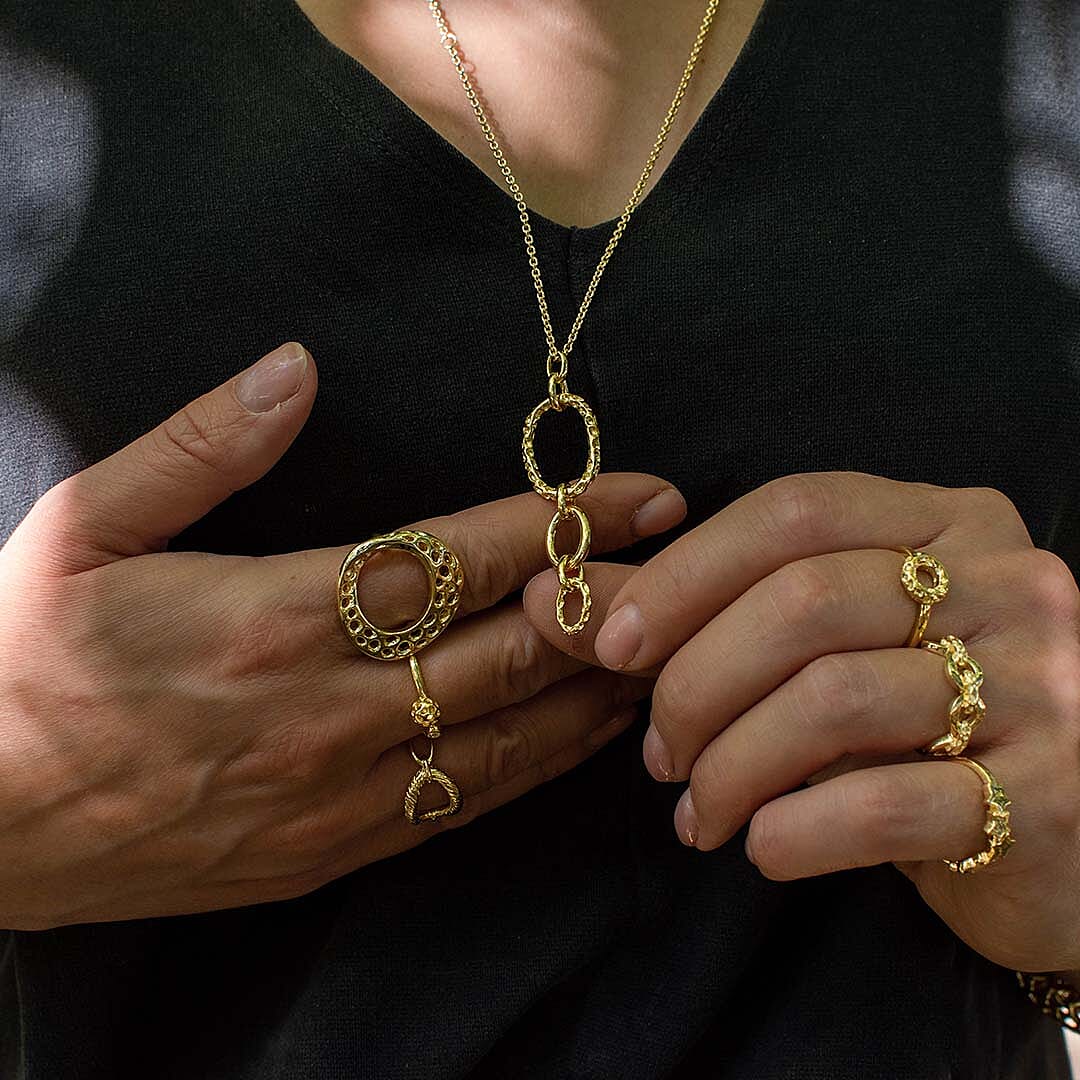 RACHEL GALLEY Allegro Link Yellow Gold Overlay Sterling Silver Pendant With Chain (Size 30), Silver wt 12.32 Gms