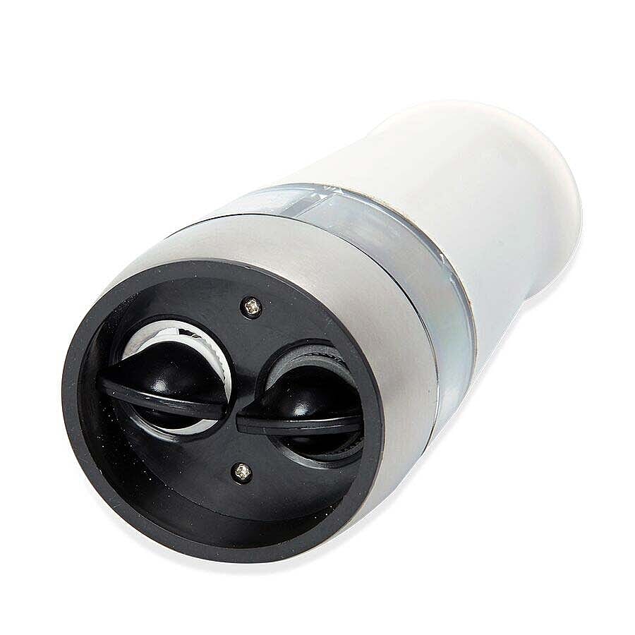 2 in 1 Stainless Steel Electric Salt and Pepper Mill with Two Compartments (Size 17x6.5 Cm) (6xAAA Battery not Included) - White