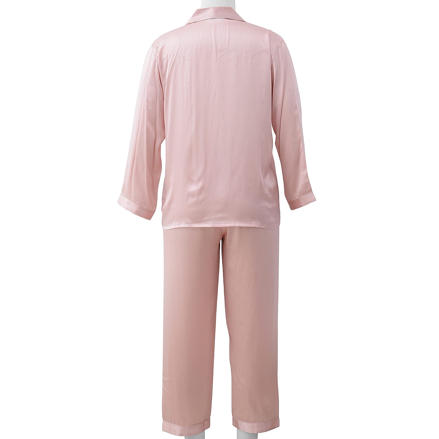 Mulberry Silk Pyjama Long Sleeves with Embroidery in Powder Pink Colour