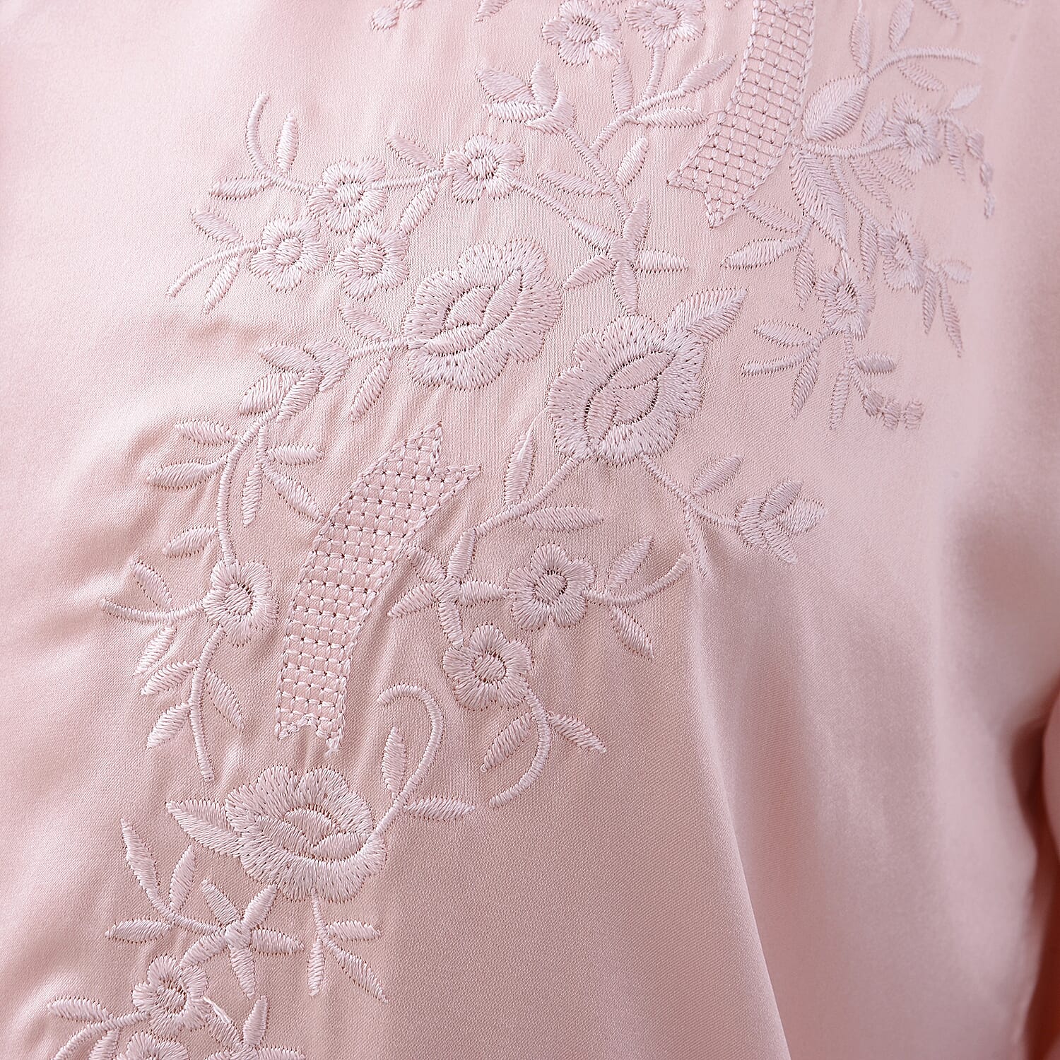 Mulberry Silk Pyjama Long Sleeves with Embroidery in Powder Pink Colour