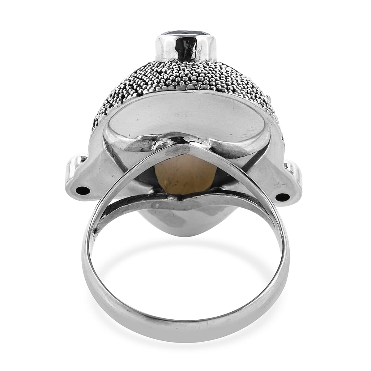 Princess Bali Collection OX Bone Carved Face (Pear) and Chrome Diopside Ring in Sterling Silver 3.06 Ct, Silver wt 9.32 Gms