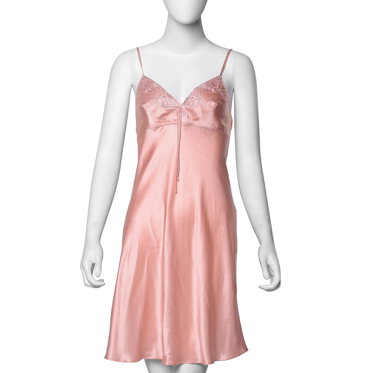 100% Mulberry Silk Chemise with Embroidery in Peach Pink Colour - Size XL