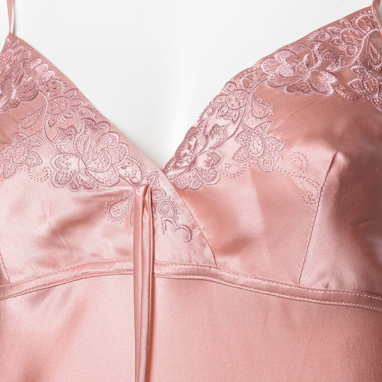 100% Mulberry Silk Chemise with Embroidery in Peach Pink Colour - Size XL