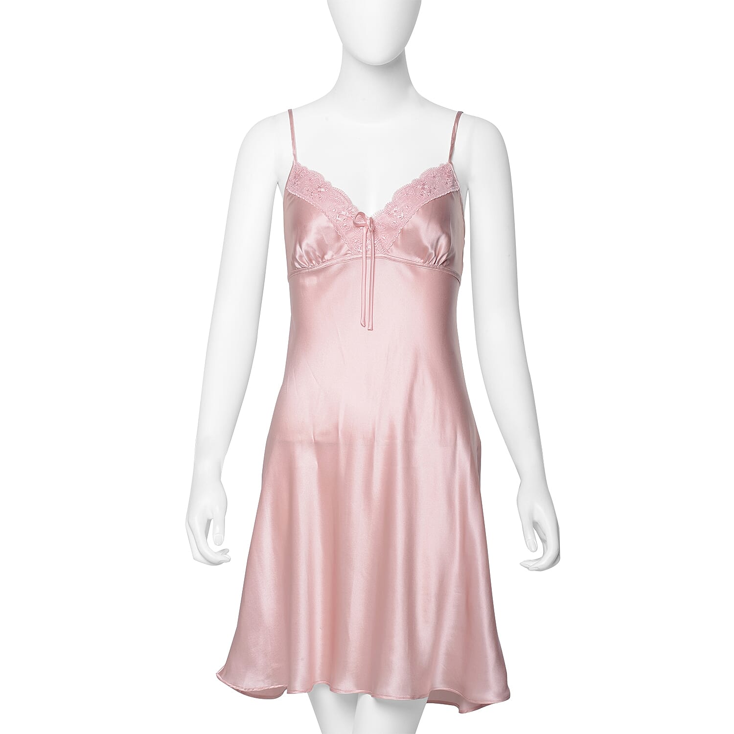 100% Mulberry Silk Chemise with Lace in Powder Pink Colour