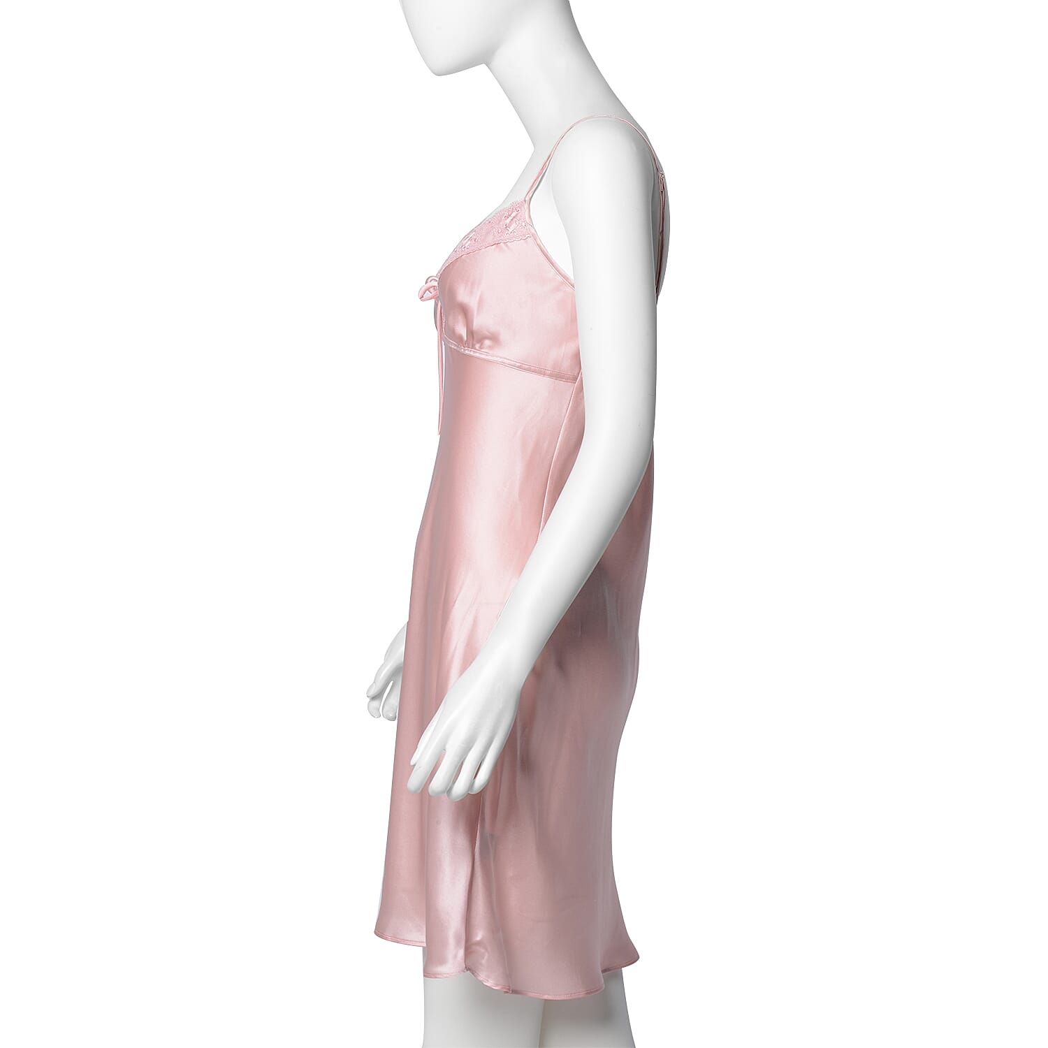 100% Mulberry Silk Chemise with Lace in Powder Pink Colour