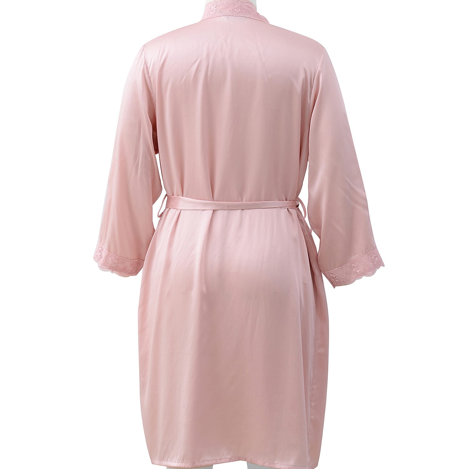 100% Mulberry Silk Robe with Lace in Powder Pink Colour - Size L (Fits M-L)
