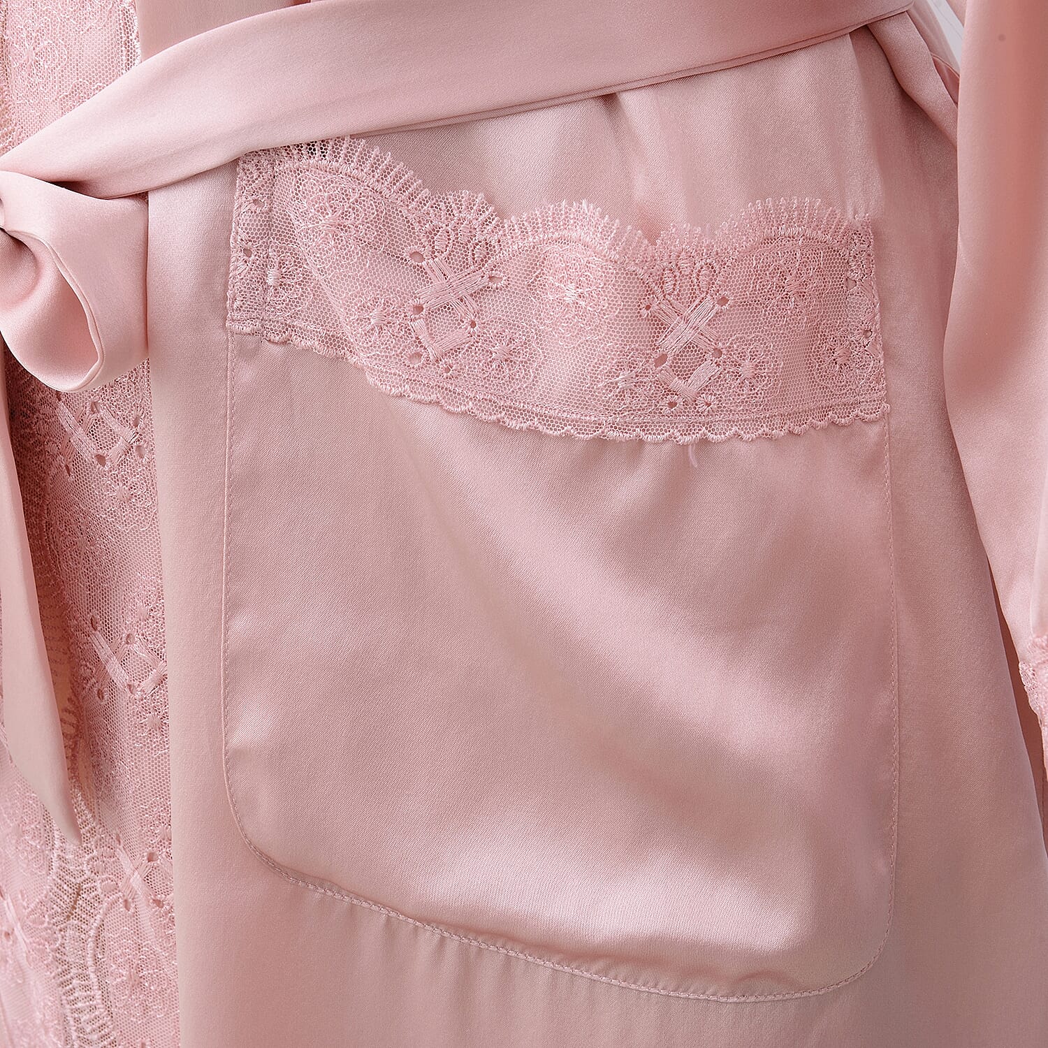 100% Mulberry Silk Robe with Lace in Powder Pink Colour - Size L (Fits M-L)