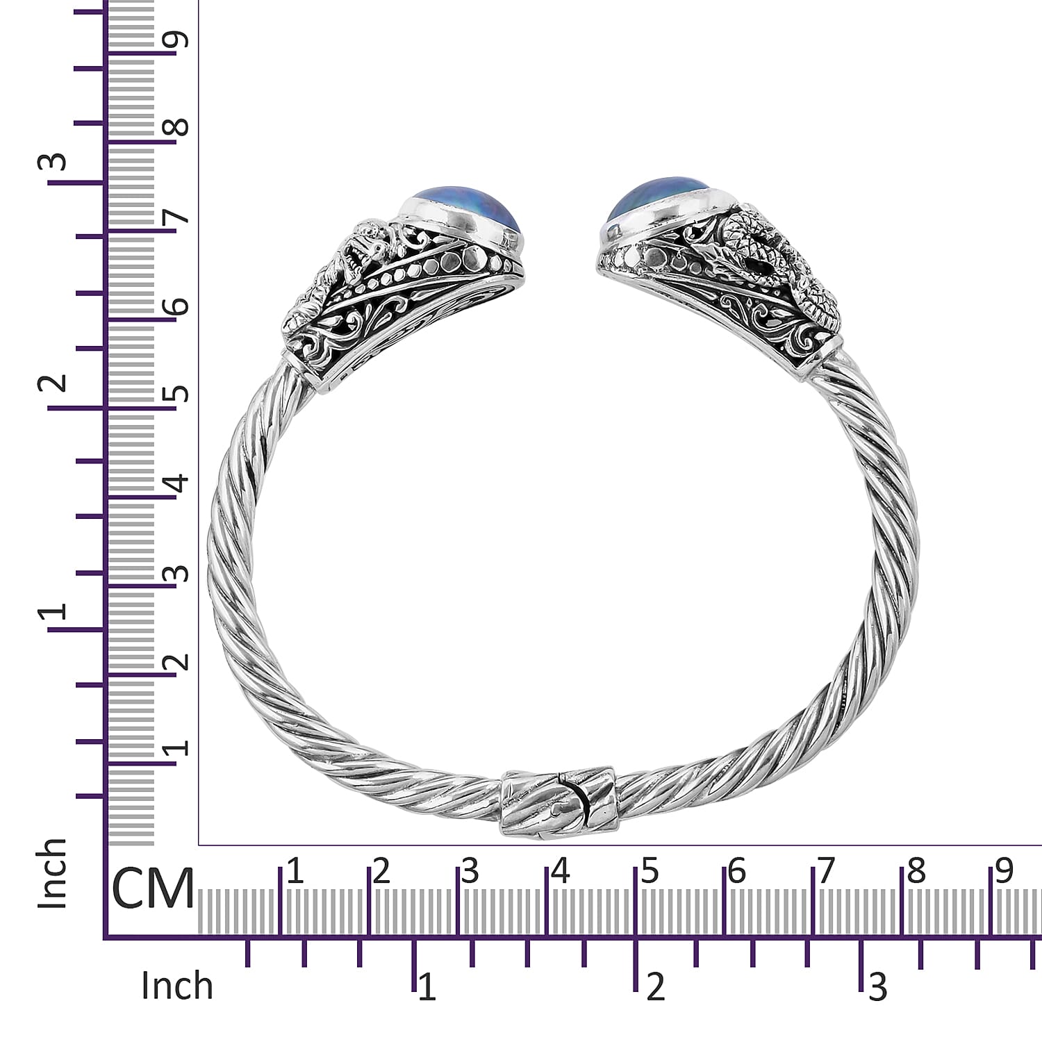 Royal Bali Collection Blue Mabe Pearl (Rnd 14 mm) Twisted Cuff Bangle (Size 7.5) in Sterling Silver, Silver wt 29.00 Gms