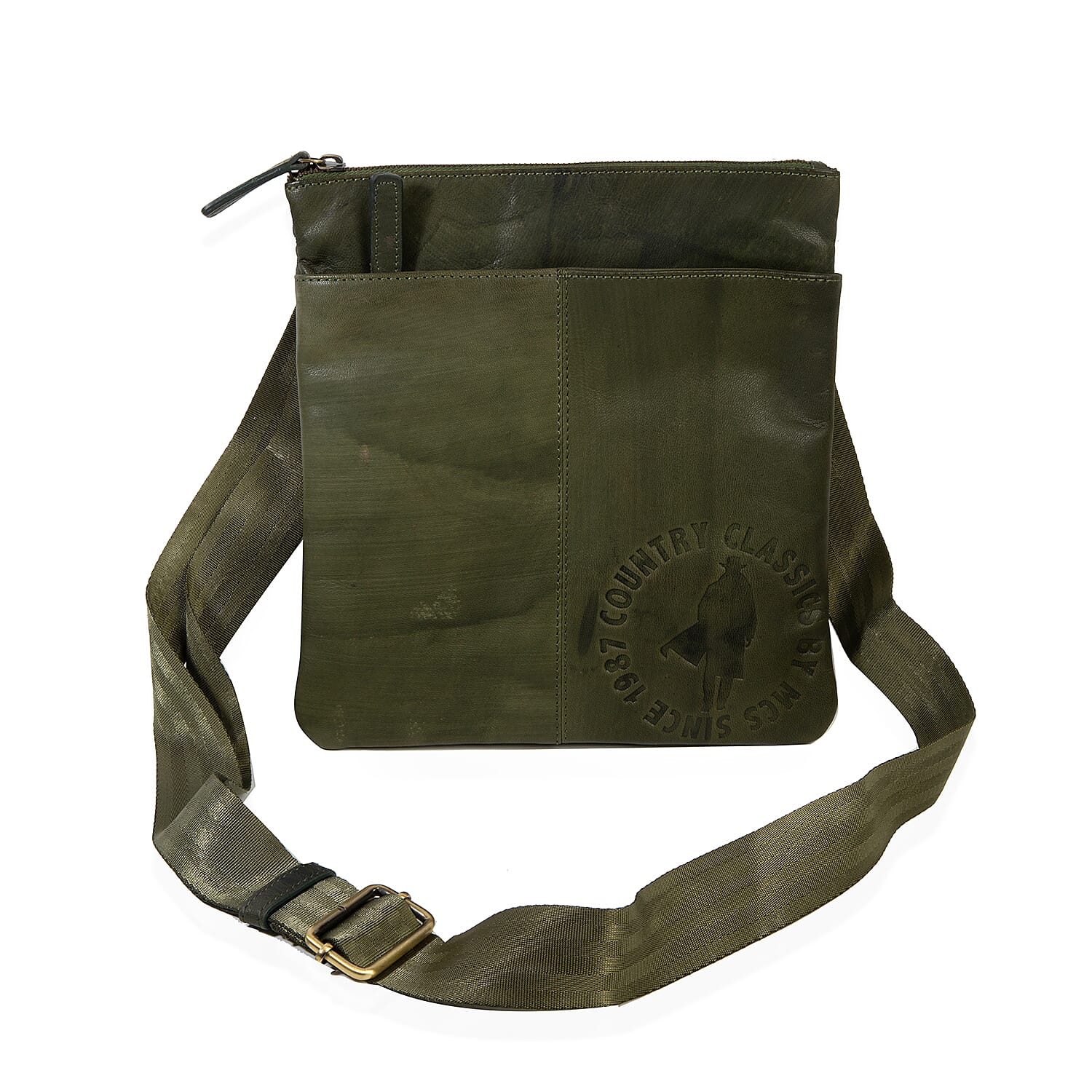 MCS Country Classics: 100% Genuine Leather Unisex Crossbody Messenger Bag (26 x 28 Cms)- Dark Green