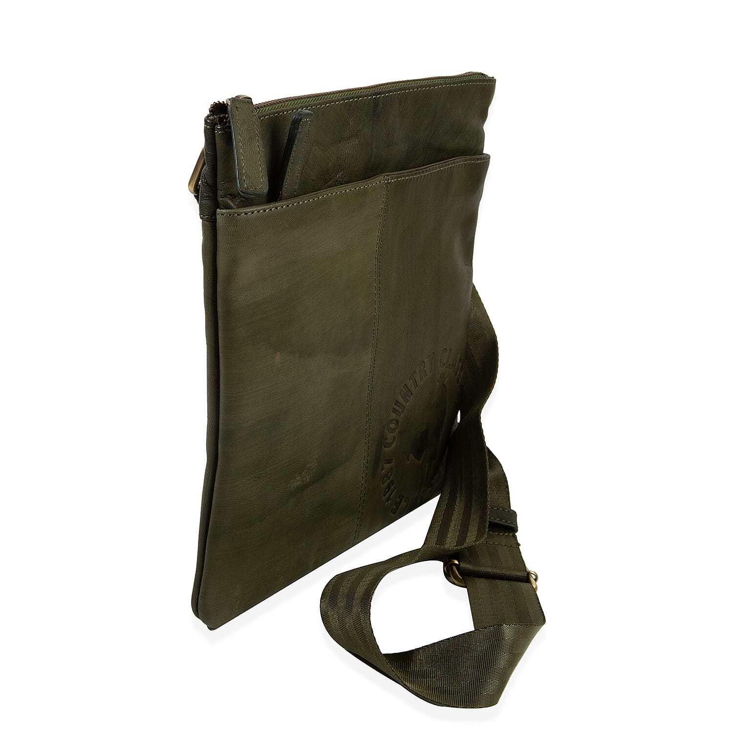 MCS Country Classics: 100% Genuine Leather Unisex Crossbody Messenger Bag (26 x 28 Cms)- Dark Green