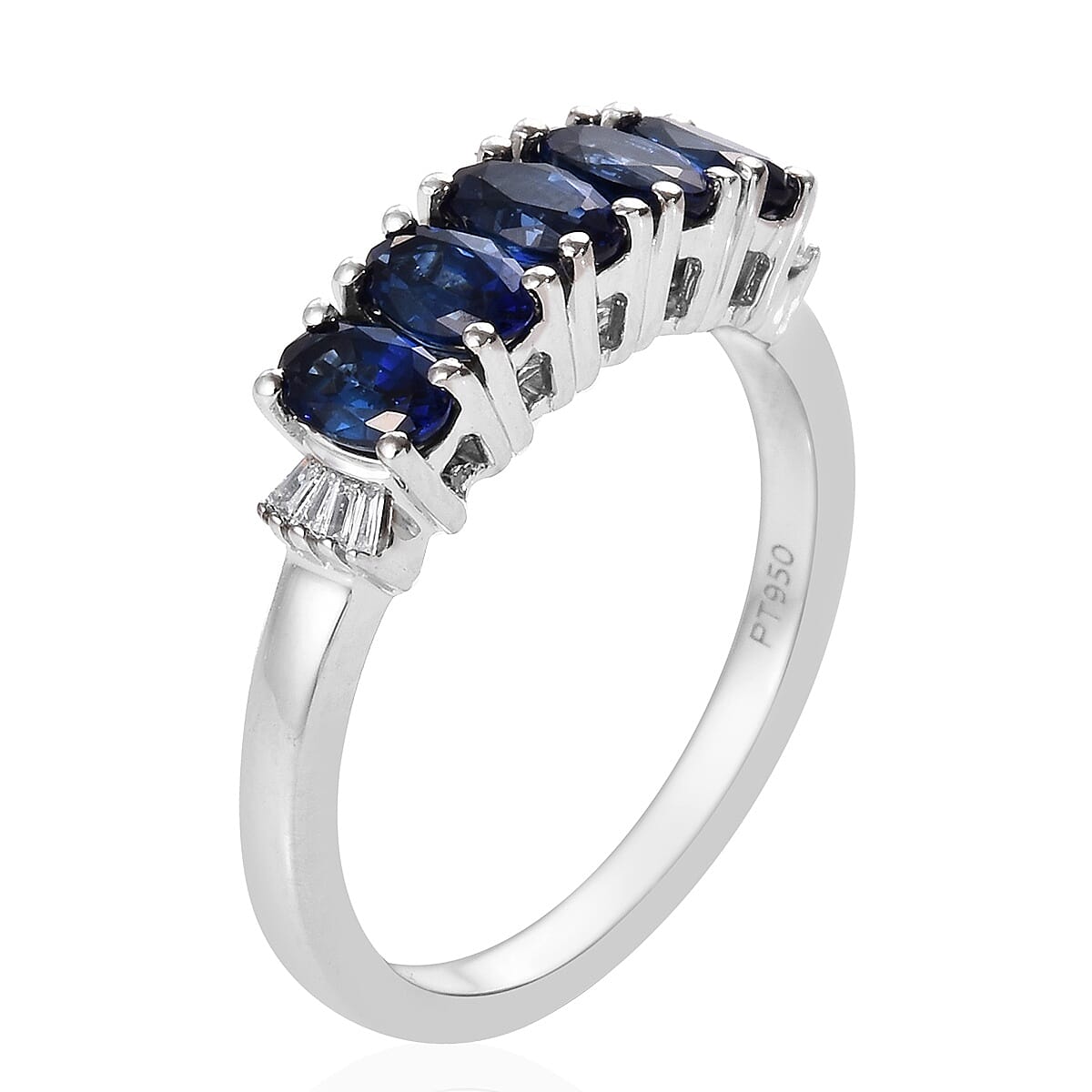 RHAPSODY 950 Platinum AAAA Royal Blue Sapphire (Ovl), Diamond (VS / E-F) Ring 1.60 Ct, Platinum wt 5.11 Gms.