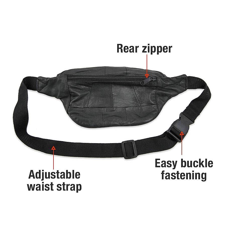 Thomas Calvi - Genuine Leather Unisex Multi-Compartment Waist Bag - Black